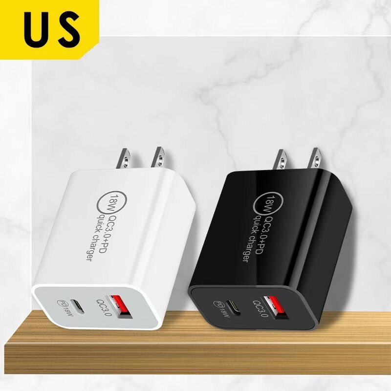 QC3.0 Pd 18W Dual-Port Fast Charger Type-C Opladen Hoofd Voor Apple Android Toegepast Snelle Lading protocollen Intelligente Lading Gan: US