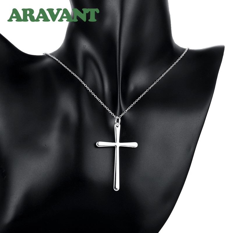 925 Silver Cross Pendant Necklace Chain For Women Men Party Silver Necklaces Jewelry