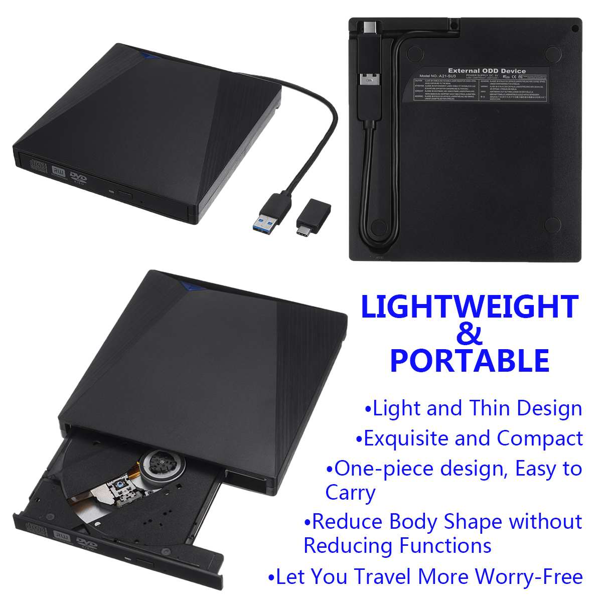 Lecteur optique externe usb 3.0, graveur de DVD, RW, graveur de CD, lecteur optique mince, Type plateau, Portable pour PC Portable