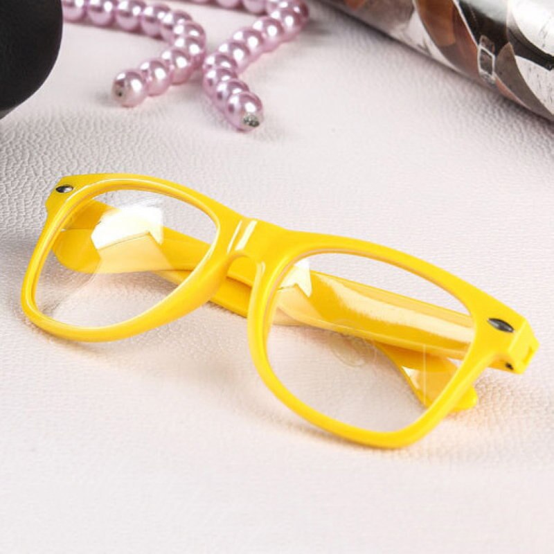 Mayitr 1pc Nerd Clear Glasses Clear Lens Geek Glasses 16 Colors Plain Mirror Plastic Full frame Eyeglasses Eyewear: yellow