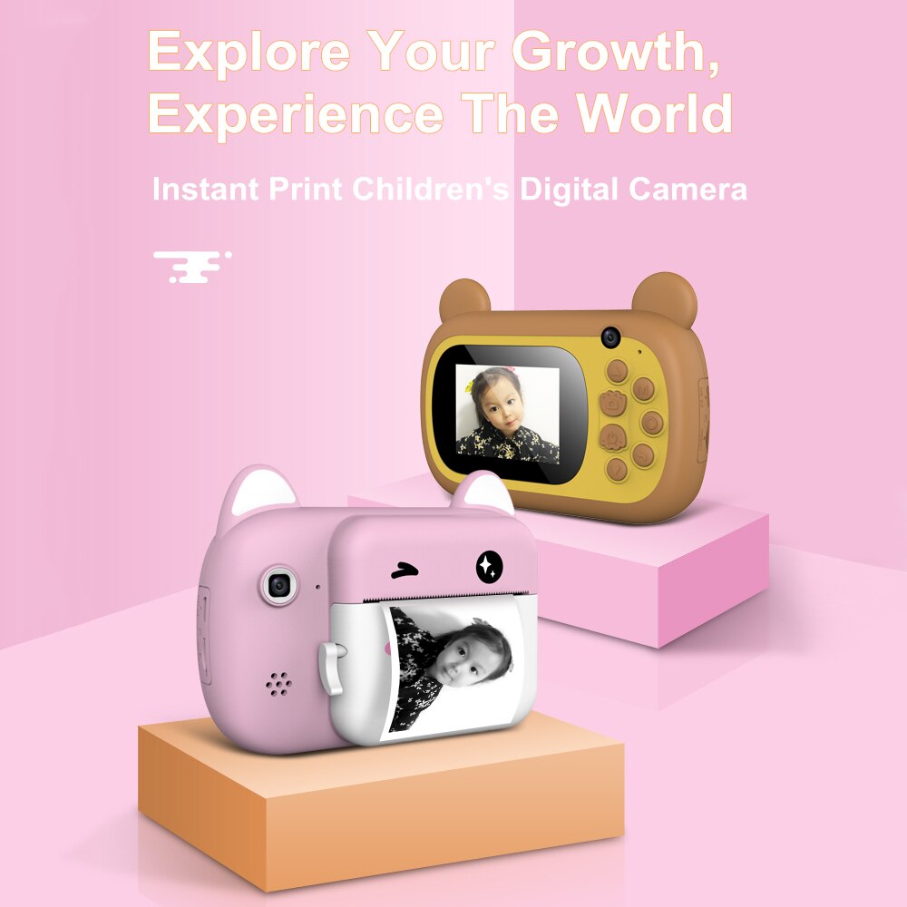 Instant Print Digital Camera Cute 24MP 1080P Front Rear Camera 2.4inch IPS Screen Children Camera Mini Cam for Kids