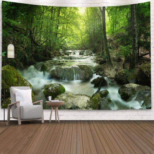 Tapiz de Río y bosque, colcha colgante de pared, colcha Hippie gitana, funda decorativa para el hogar: 3