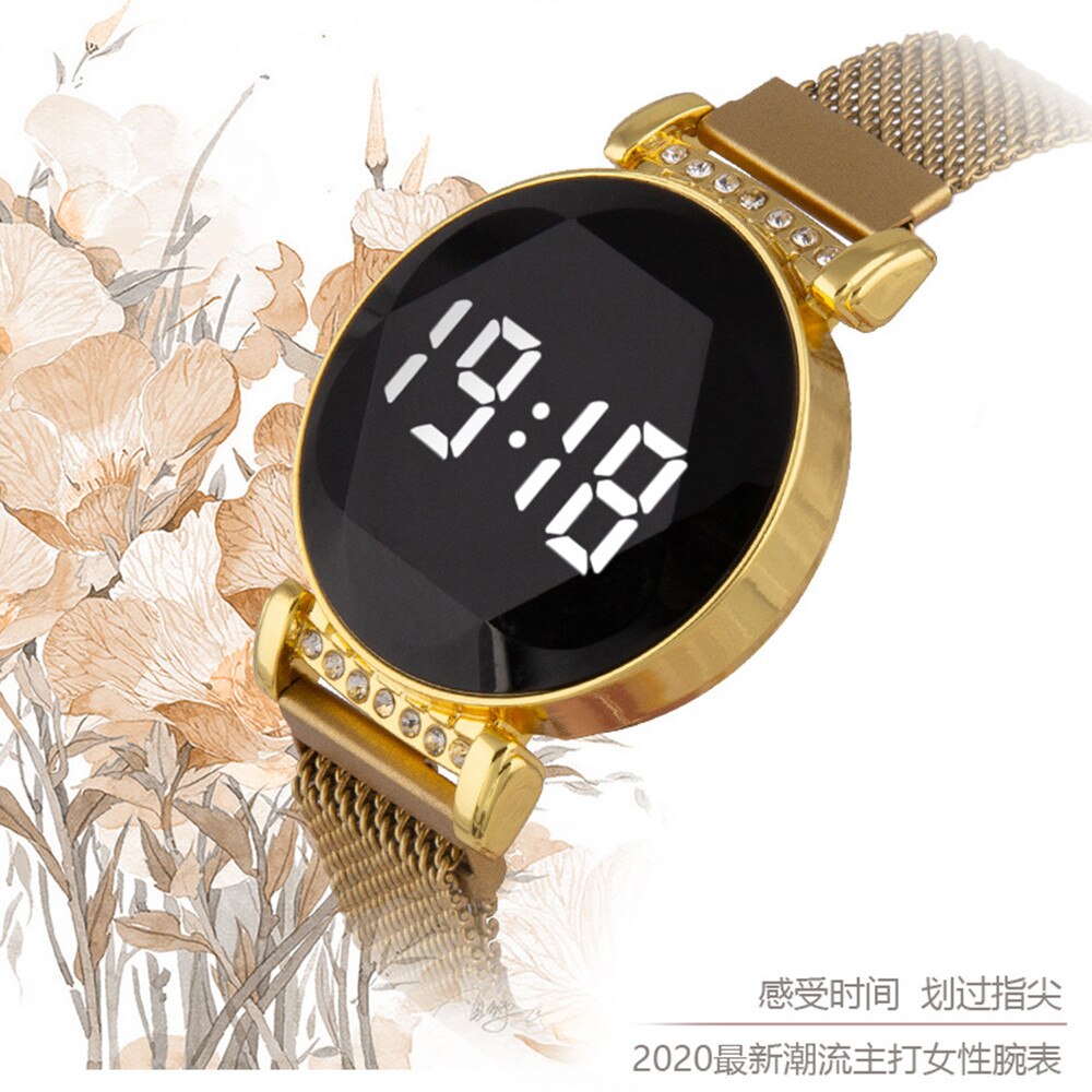 Meisjes trend elektronisch dameshorloge casual ronde led touchscreen dameshorloge magneetband damesstudentenhorloge
