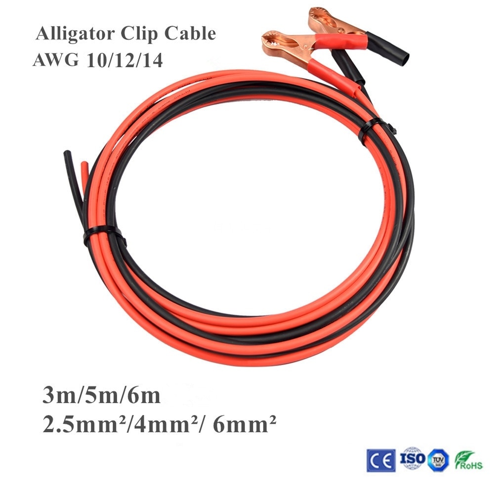 3 m/5 m/6 m câble solaire fil 1500V 2.5mm²/4mm 2/6mm2 (12/10AWG) pince Portable câble rouge et noir XLPE veste avec approbation TUV UL