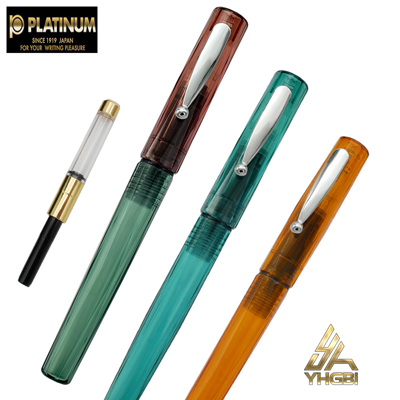 Pluma estilográfica de platino Original, prefounta transparente de 3 colores, punta de acero inoxidable de 0,3mm, papelería escolar para escribir piedra natal