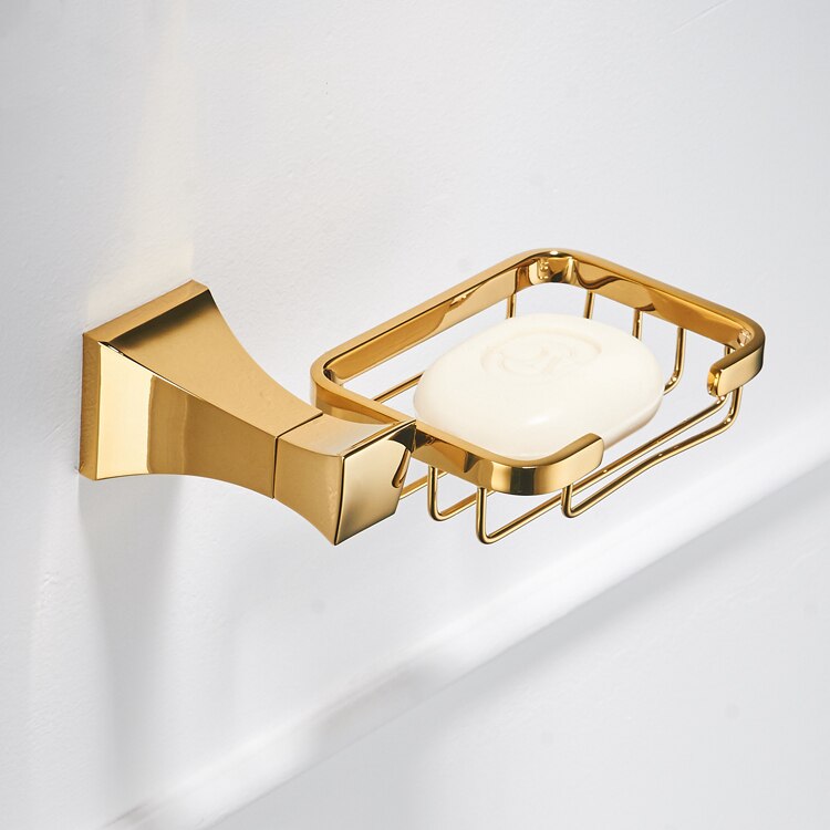 Bathroom Hardware Set Wall Mounted Glass Shelf 2 Layer Gold Bathroom Accessories Brass Toothbrush Holder Towel Paper Holder: soap net