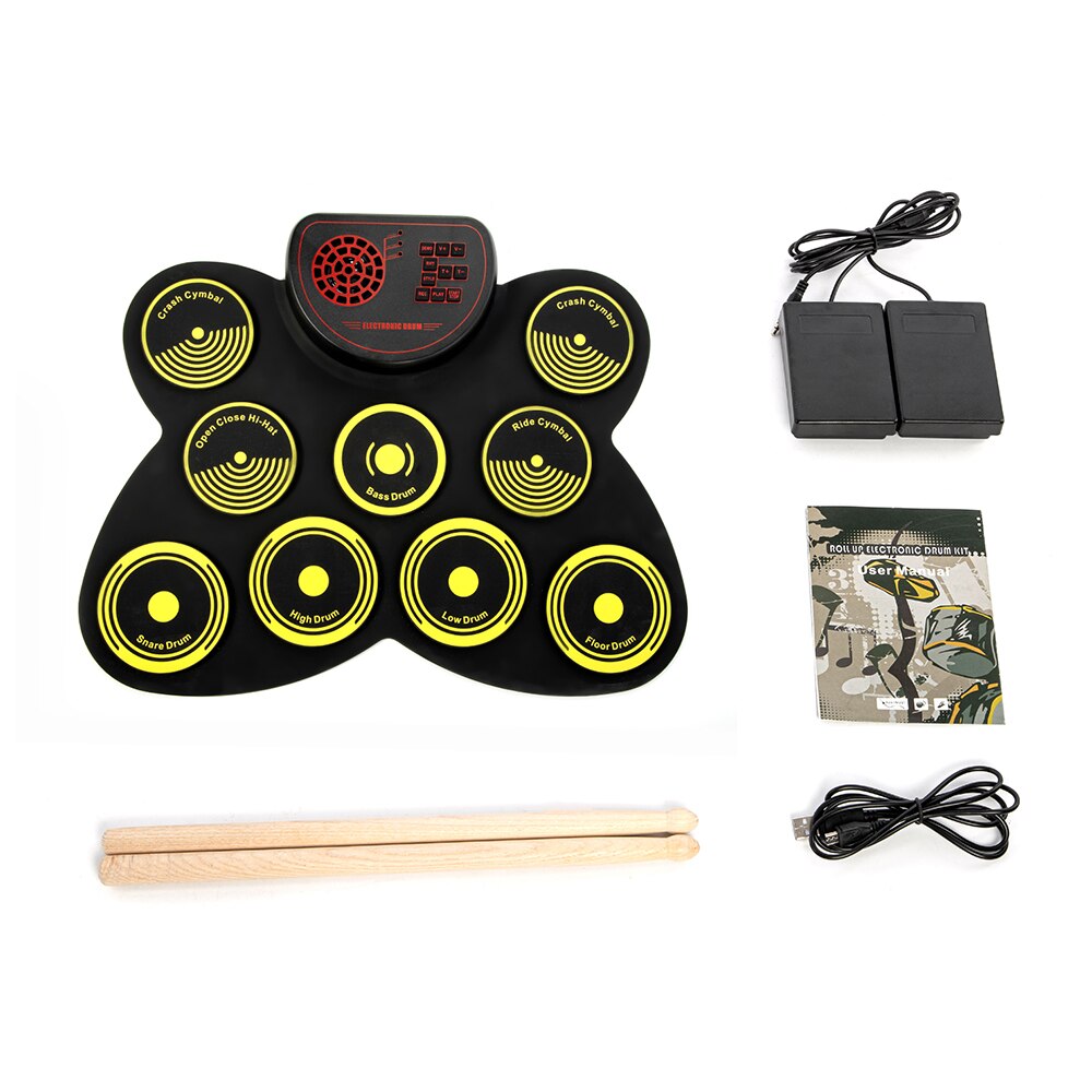 Portable Electronic Drum Set USB Roll Up Drum Pad Kit Built-in Speaker with Drumsticks Foot Pedal Digital Percussion Instruments: Default Title