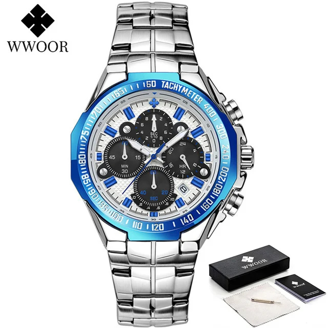2024 WWOOR herren Uhr Top Luxus Schwarz Armbanduhr Sport Chronograph Stahl Quarz Männer Uhren Relogio Masculino: Mehrfarben