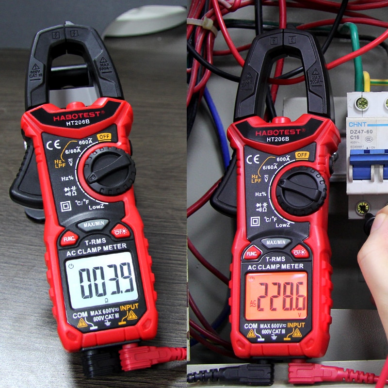 Habotest HT206B Digital Clamp Meter True Rms Capacitance Hz Ohm Frequency Temp Pinza Amperimetrica Multimeter Clamp Tester