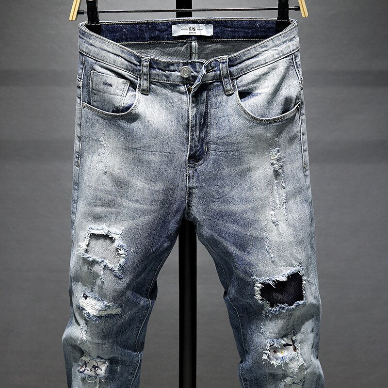 Pantalones vaqueros de Hombre rasgados elásticos Skinny destruido Hip Hop vaquero deshilachado Homme de Jeans para Hombre Pantalones para Hombre