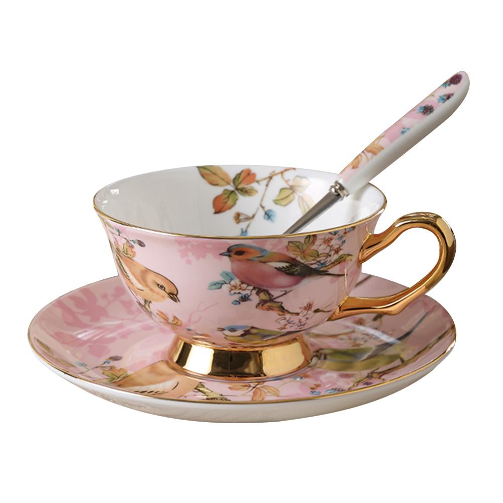 Europæisk stil ædel kaffe keramisk kop sæt med underkop ske luksus te kop til førsteklasses porcelæn te kop cafe fest: B