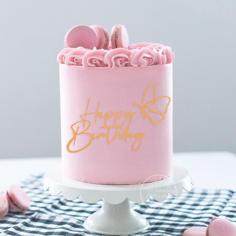 Ins novo feliz aniversário bolo toppers para o bebê crianças adulto festa de aniversário decoração do bolo ouro prata acrílico diy ferramentas de cozimento do bolo: Azul profundo