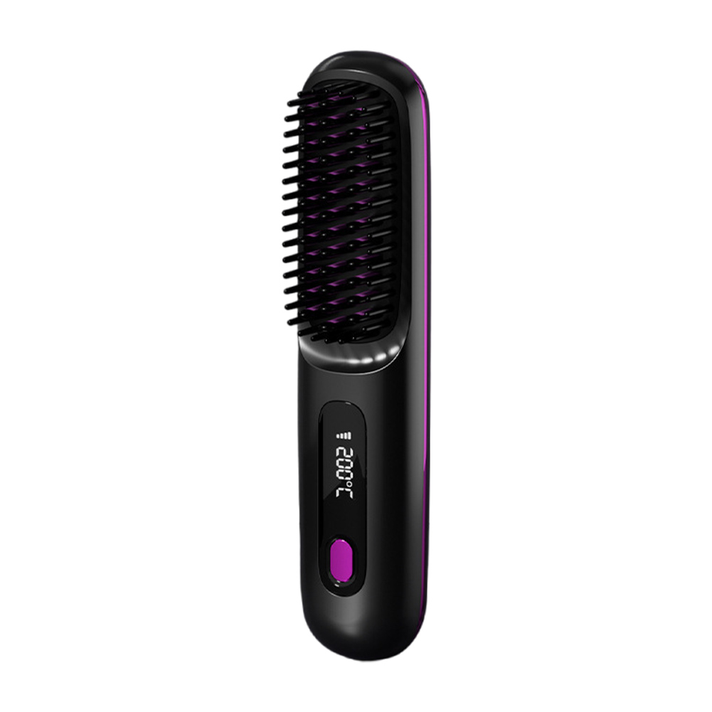 Cordless Hair Straightener Portable Straightener Brush Digital Display Hair Straightening Brush Rechargeable for All Hair Types: Beige
