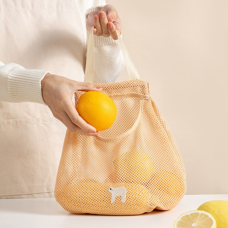 Multifunctional Mesh Vegetable Bags Produce Bag Reusable Mesh Vegetable Storage Hanging Bag Kitchen Sundries Storage Tools Acces: yellow