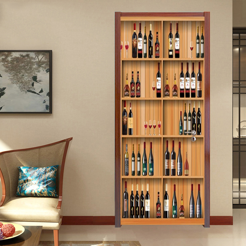 3d dør klistermærke moderne rødvinsskab tapet restaurant stue selvklæbende vandtæt klistermærke dør plakat