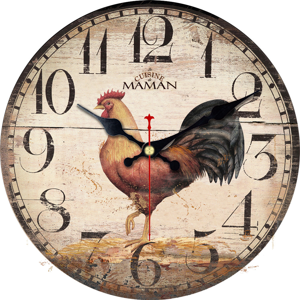 Large Wall Clock Round French Country Tuscan Decorative Vintage Wall Clock Non-Ticking Retro Flower Rose Silent Quiet Clock: 12715 / 14 inch ( 34 cm )