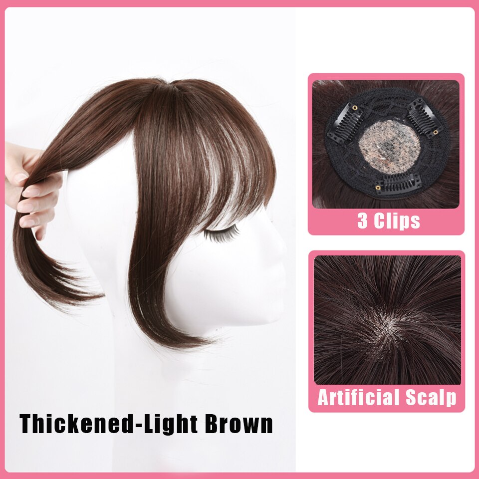 Buqi clip on otsatukka hiuslisäkkeet naisille suora siisti otsatukka ruskea klipsi hiustenpidennyksissä synteettiset topper otsatukka klipsit: Bf05-4-30
