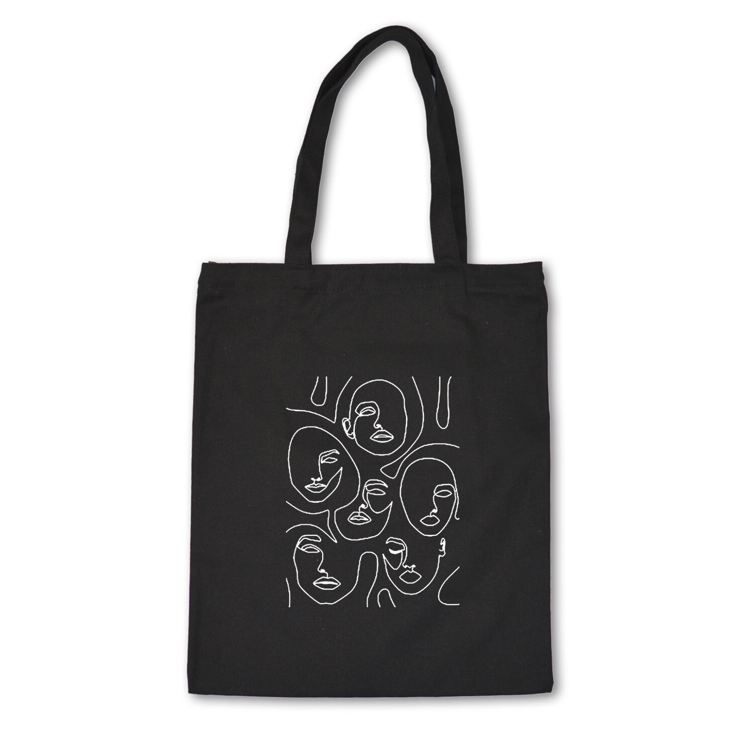 Women Canvas Bags Aesthetic Art Printing Tote Shopping Bags Casual Cloth Shoulder Bag for Girls Korean Ladies Shopper Bags: C12-90BLACK