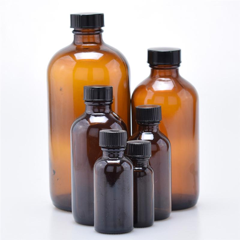 4pcs Refillable Amber Brown Boston Round Glass Bottles Essential Oil Bottles With Black Bakelite Lid 30/60/120/230ML