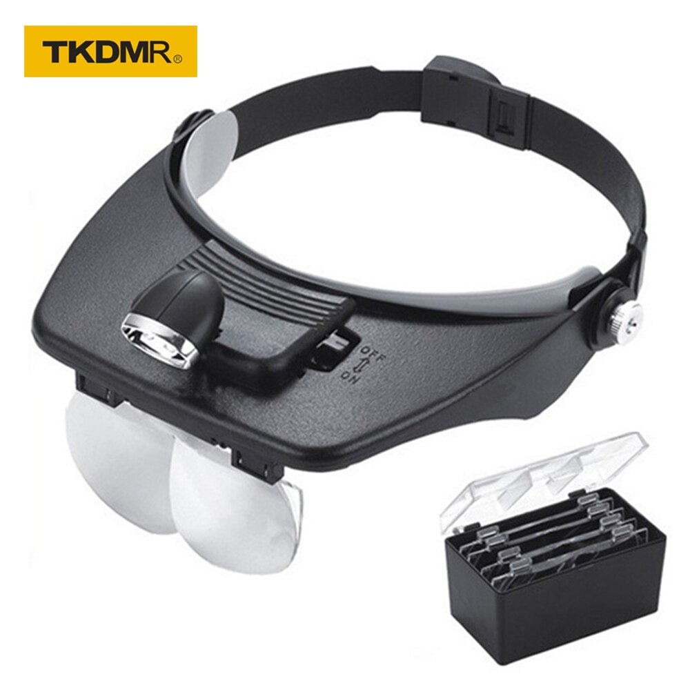 Head Mounted Illuminating Glasses Magnifier with 2 Led Lights 4 Adjustable Lens Loupe Magnifying Glass For Tool Repai Toys
