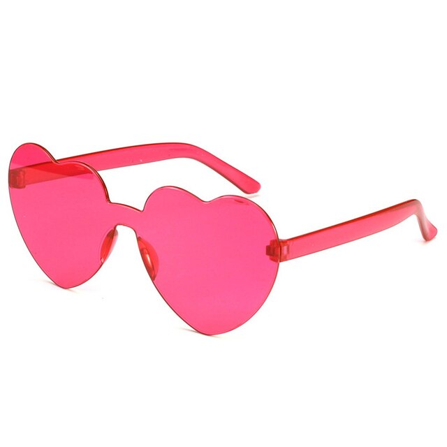 Gafas de sol con forma de corazón de amor para mujer, montura sin montura, tinte transparente, lentes coloridas, rojo, rosa, amarillo, tonos de viaje: Negro