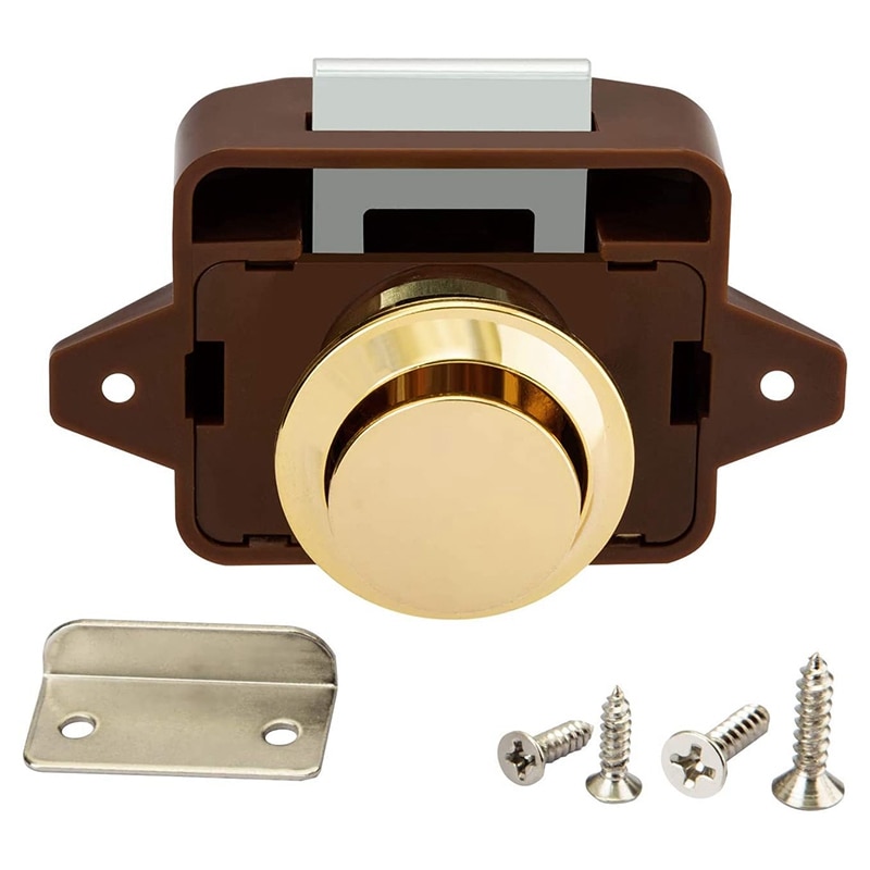 10Pcs Camper Car Push Lock Push Button Latch Keyless Door Lock 20mm Brown for RV Caravan Boat Drawer Latch Button Locks