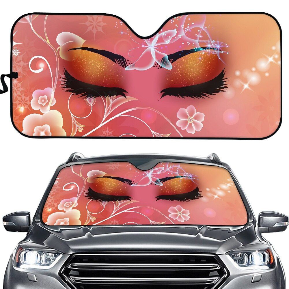 Parasol con estampado de Ojos de mujer para parabrisas delantero de coche, Reflector de calor, sombrilla para coche, suministros de sombreado universales personalizados: Negro