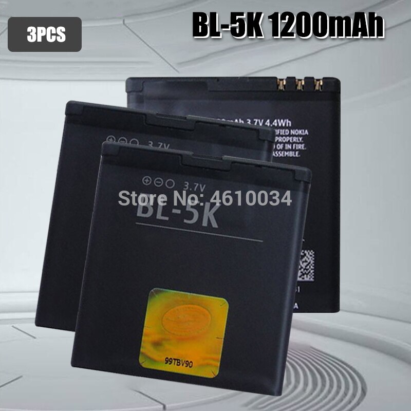 1200Mah Bl 5K BL-5K Batterij Voor Nokia N85 N86 N87 8MP 2610S 701 C7 X7 c7-00 Batterij BL5K: 3pcs