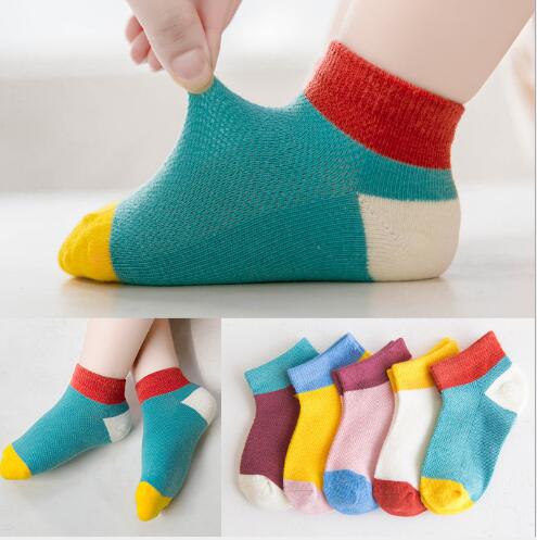 frühling und sommer neue 1-12 jahr Gittergewebe farbe Block farbe passenden Stiefel socken Socken5 paare/los