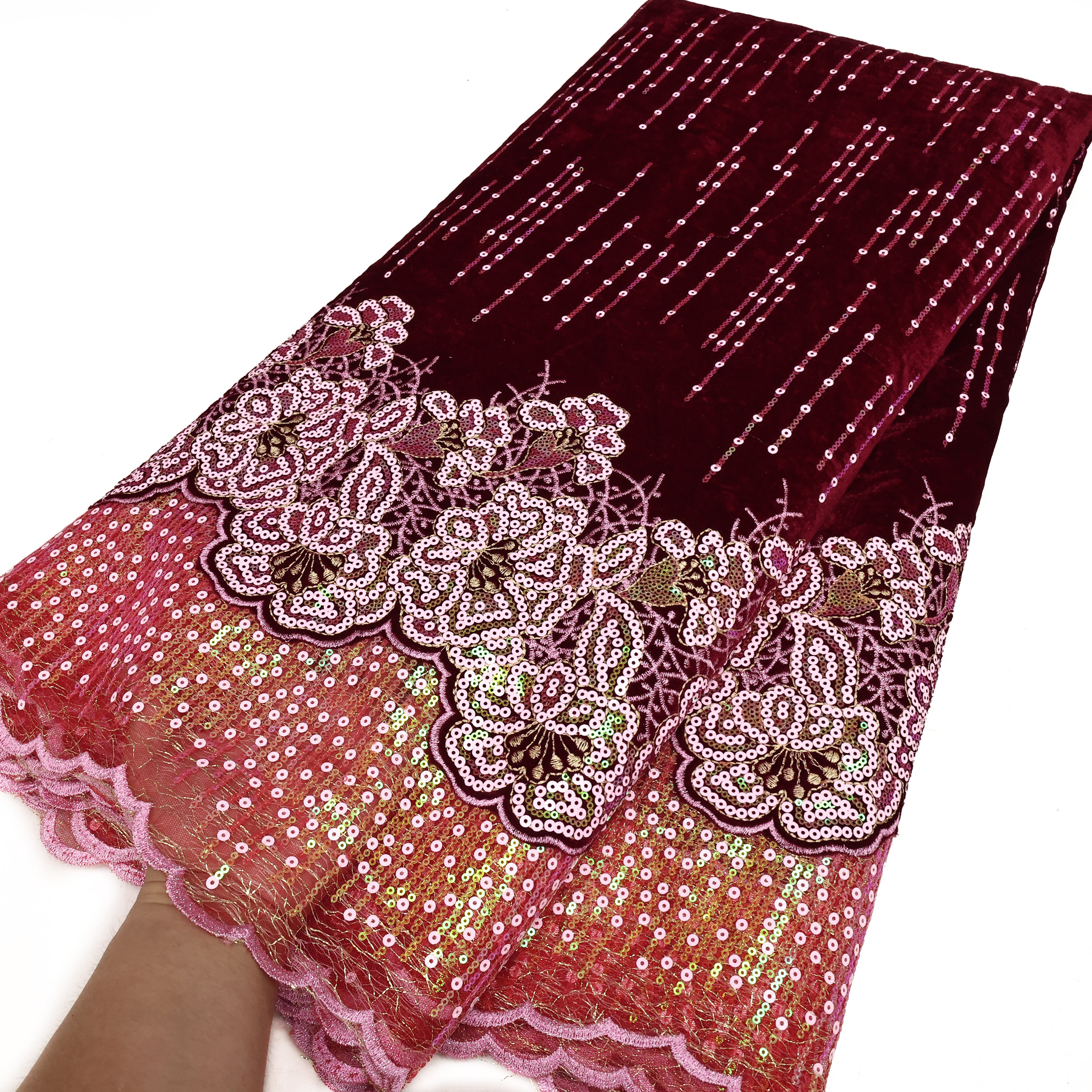 Tessuto di pizzo di velluto africano di moda tutto'ingrosso di alta qualità donne partito paillettes ricamo materiali di pizzo nigeriano: Nichel nero / 2.5yard