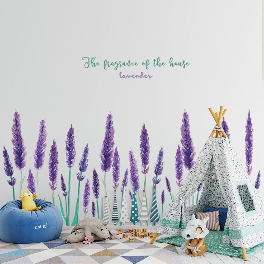 Purple Lavender Wall Sticker, Living Room Background, Home Decor Stickers, Romantic Flower Stickers, Mural Kick line