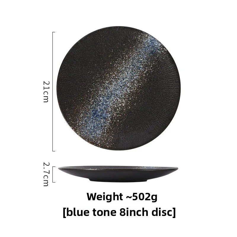 Einfacher runder Keramikteller Ich bin japanischen Stil, kreativer Steak-Essteller, Nudellinie, flaches Erzähler, westliches Restaurant-Geschirr: grau