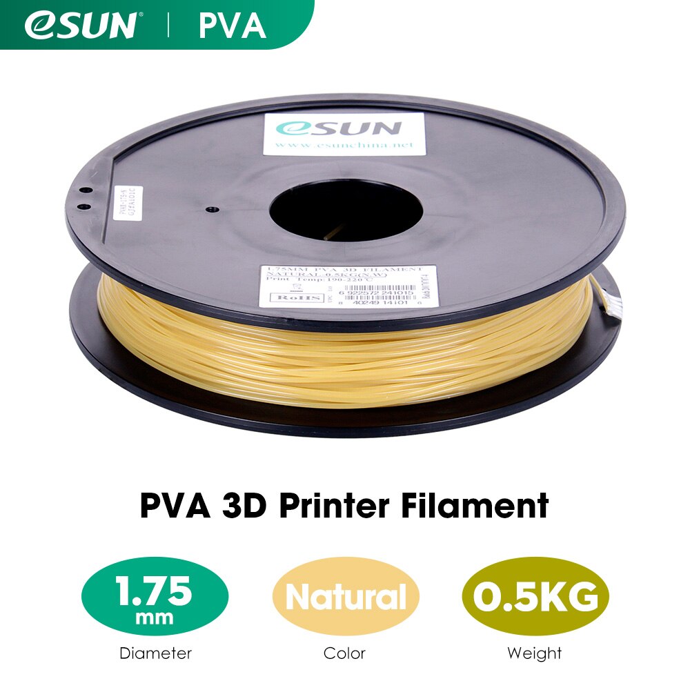 Esun vannløselig pva filament 3d skriver pva filament 1.75mm 0.5kg 1.1 lbs 3d utskrift filament støttemateriale til 3d skrivere: 1.75mm naturlige