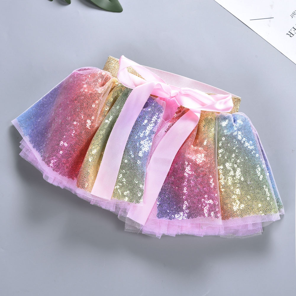 Baby Tutu Party Dance Ballet Meisjes Kids Bling Kostuum Rok + Oren Hoofdband Set Tutu Rok Meisjes Rokken Regenboog Rok