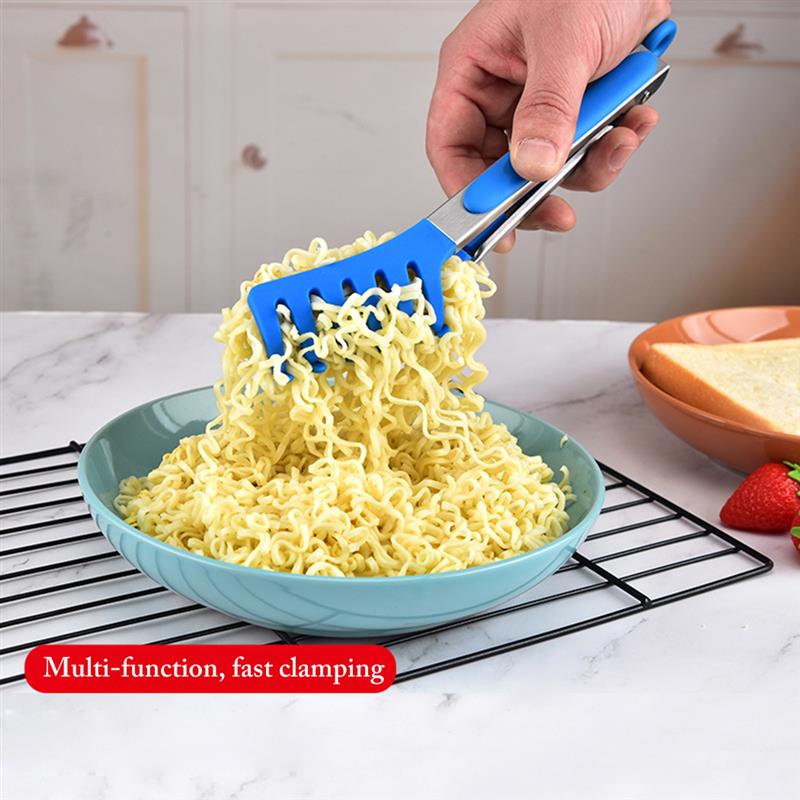 1 stk pasta tænger silikone tip skridsikker rustfrit stål mad tænger spaghetti tænger multifunktionel klip mad klip køkken værktøj