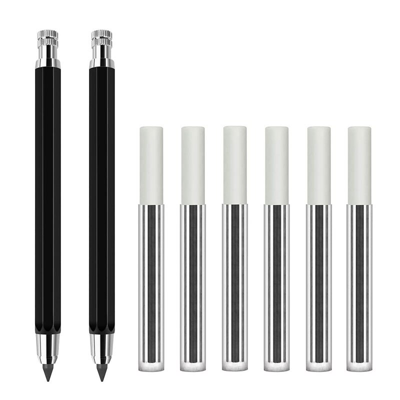 2 Pcs 5.6Mm Lead Holder Automatic Mechanical Pencil With Sharpener And Charcoal Lead Refill, 6Pcs Extra Lead Refills: Default Title