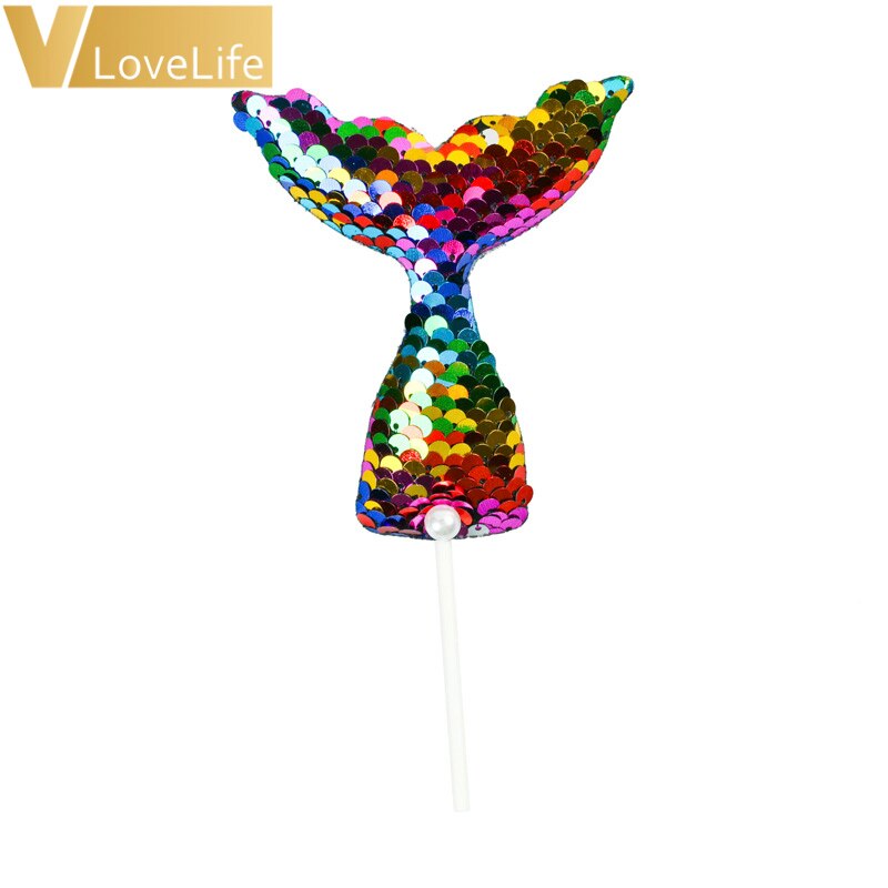 Glittering Mermaid Tail Cake Topper Under The Sea Ocean Theme Birthday Party Sequin Cupcake Decor Wedding Baby Shower Supplies: multi color style A