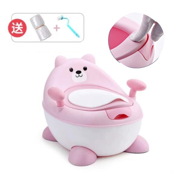Baby Potty Toilet Training Portable Plastic Child Potty Trainer Kids Indoor Baby Potty Chair for free potty brush+cleaning bag: soft PU pink