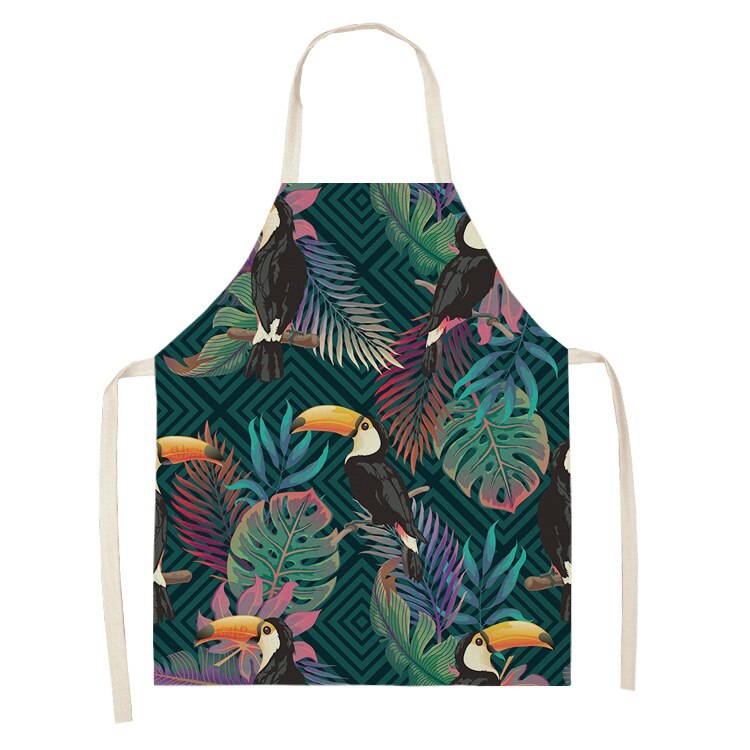 1Pcs Farbe Vogel Muster Reinigung Kunst Grün Schürzen Hause Kochen Küche Schürze Kochen Tragen Baumwolle Bettwäsche Erwachsene Lätzchen 53*65cm WQ0170: 2WQ-WQ0170-8