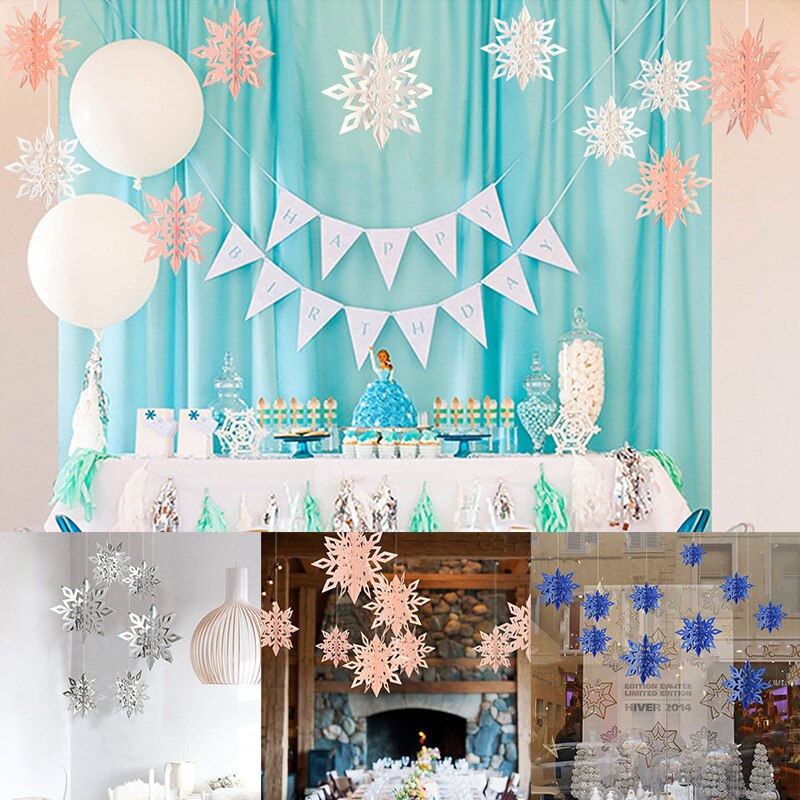 6 Stks/set 3D Holle Sneeuwvlok Papier Slingers Sneeuwvlokken Party Muur Opknoping Ornamenten Kerst Decoraties Voor Home Decor