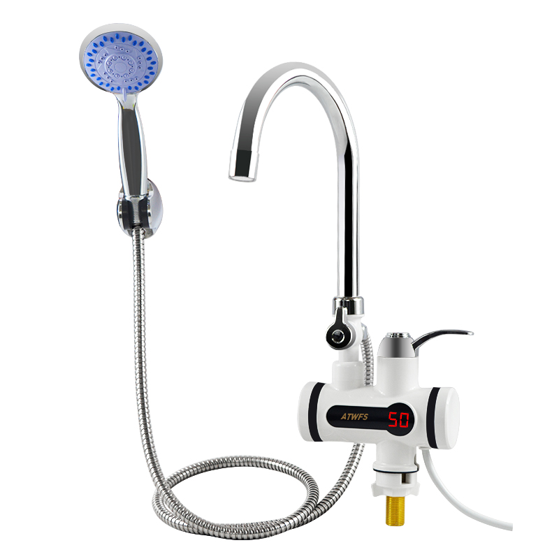 ATWFS 3000 W Durchlauferhitzer, Wasserhahn, Dusche, sofortige elektrische Wasserhahnheizung, Warmwasser für Küche und Badezimmer: Beige
