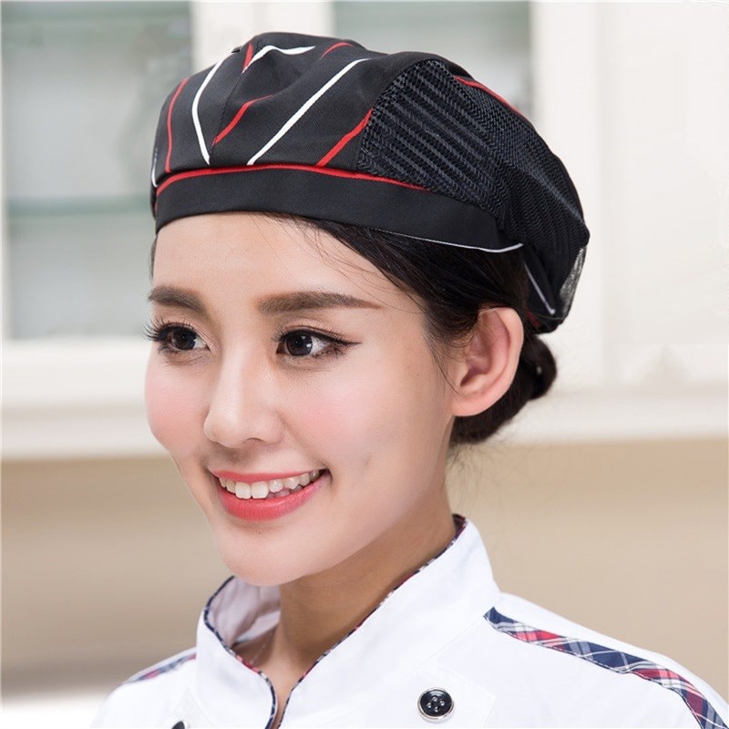 Mænd kvinder mesh patchwork kok restaurant køkken madlavning arbejdstøj hatte baret hotel bakey cafe tjener åndbar kasket 56-58cm