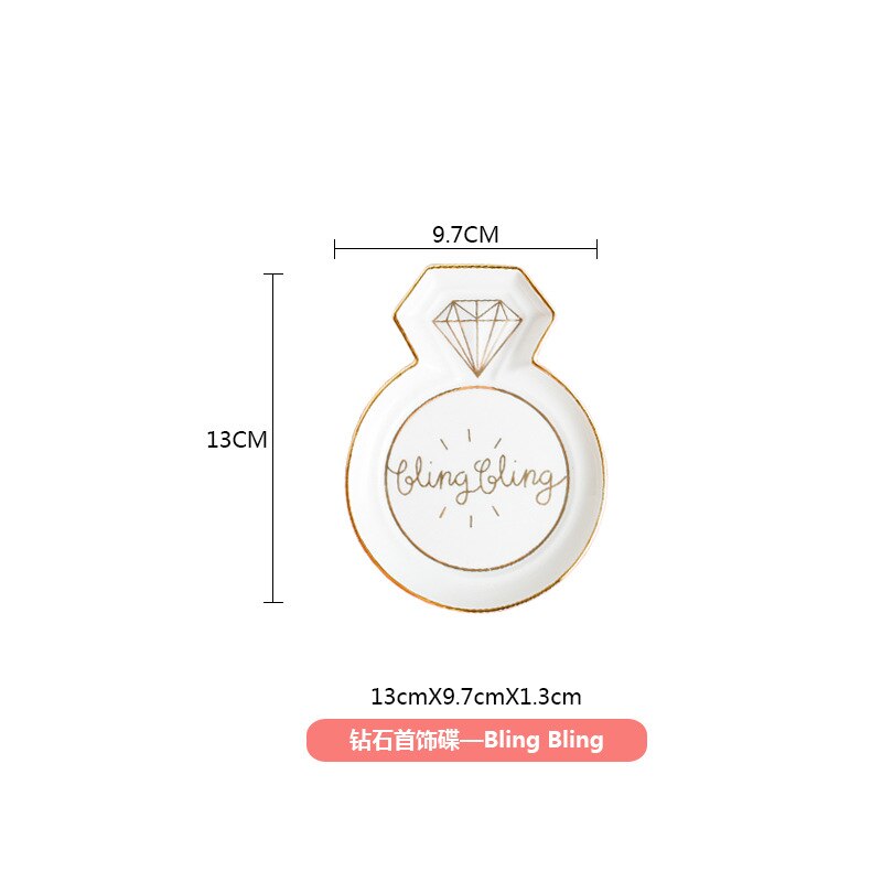 Petite assiette murale en céramique décorative pour boucles d'oreilles, rangement pour colliers et bijoux, bibelots plat mural, plateau de vanité, de mariage: 361 Bling Diamond