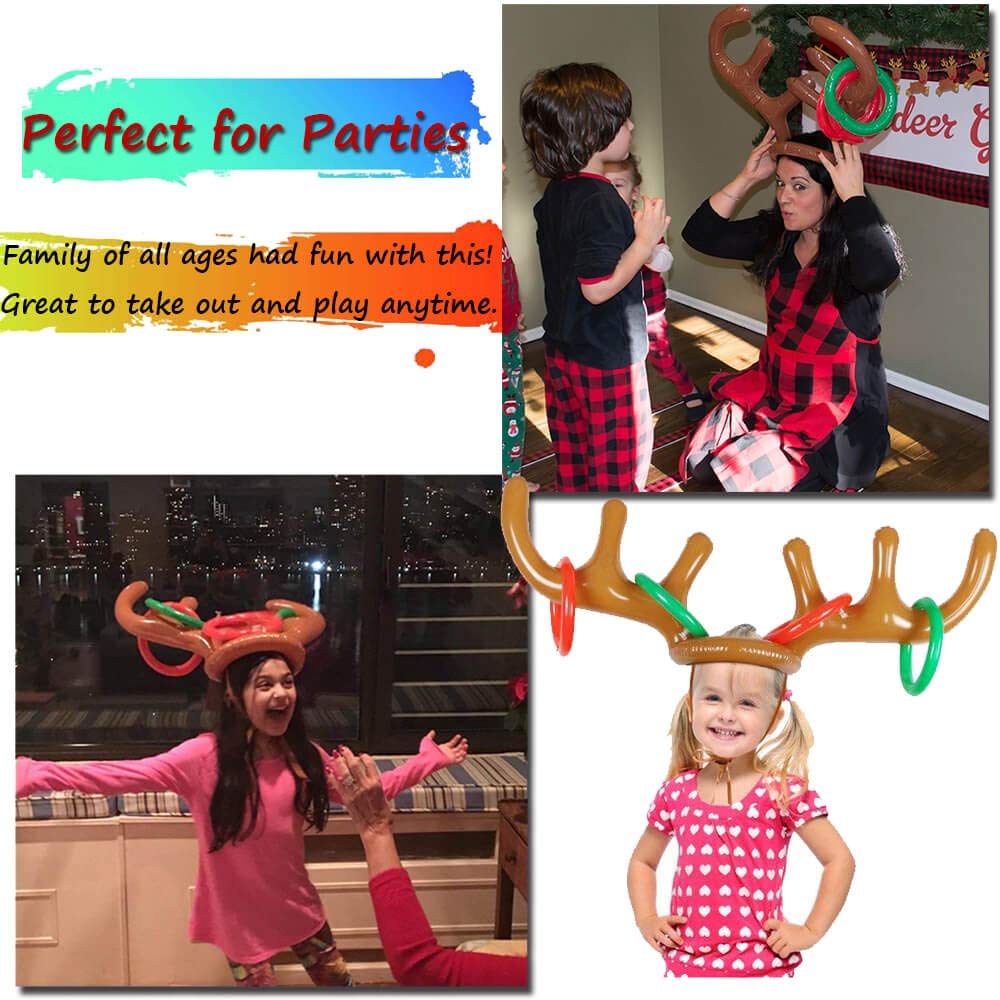 Opblaasbare Reindeer Antler Hoed Met Ringen Gooien Cirkel Speelgoed Fun Santa Game Xmas Christmas Party Toss Spel