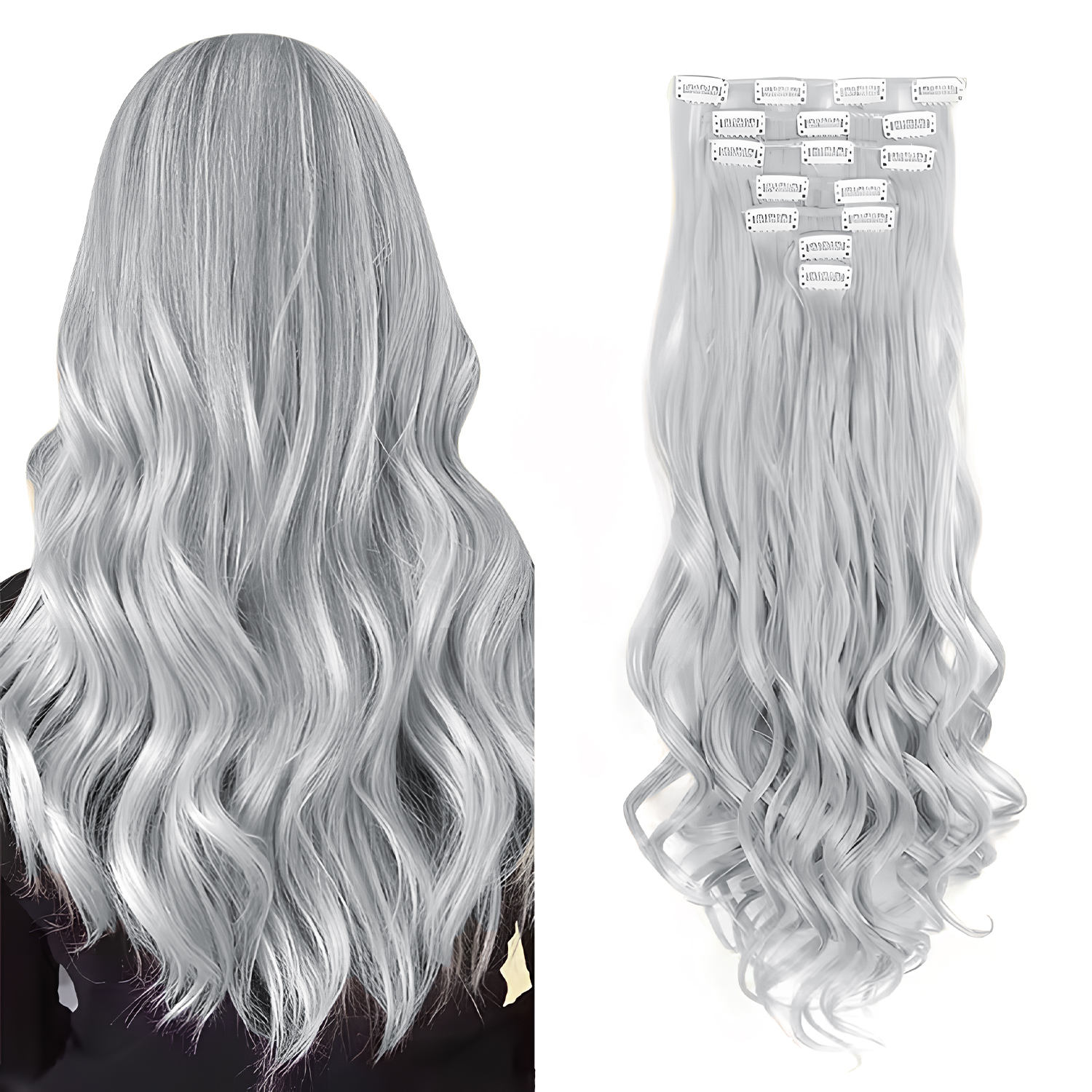 Extensiones de cabello con Clip, 7 Uds., cabeza completa, 22 pulgadas de largo, rizado, ondulado, sintético, Ondulado Natural para mujeres y niñas: #130