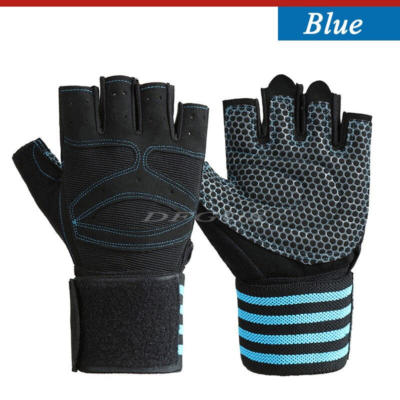 Guanti per sollevamento pesi uomo donna guanti da allenamento bilanciere palestra guanti da Fitness con supporto per il polso per allenamento cosacco esercizio proteggi: Blue gym gloves / XL