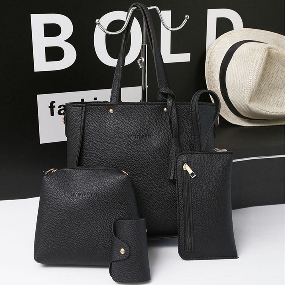 Femmes quatre ensemble sac à main sacs à bandoulière bandoulière portefeuille sacs vague litchi cuir Plaid sac de messager