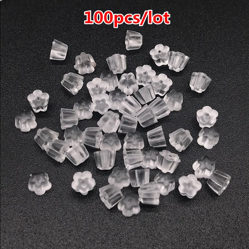 50/100 pièces pas cher résultats de bijoux en métal accessoires perles bouchons d'oreille écrous de poteau clair souple Silicone caoutchouc boucle d'oreille dos bouchon: 16