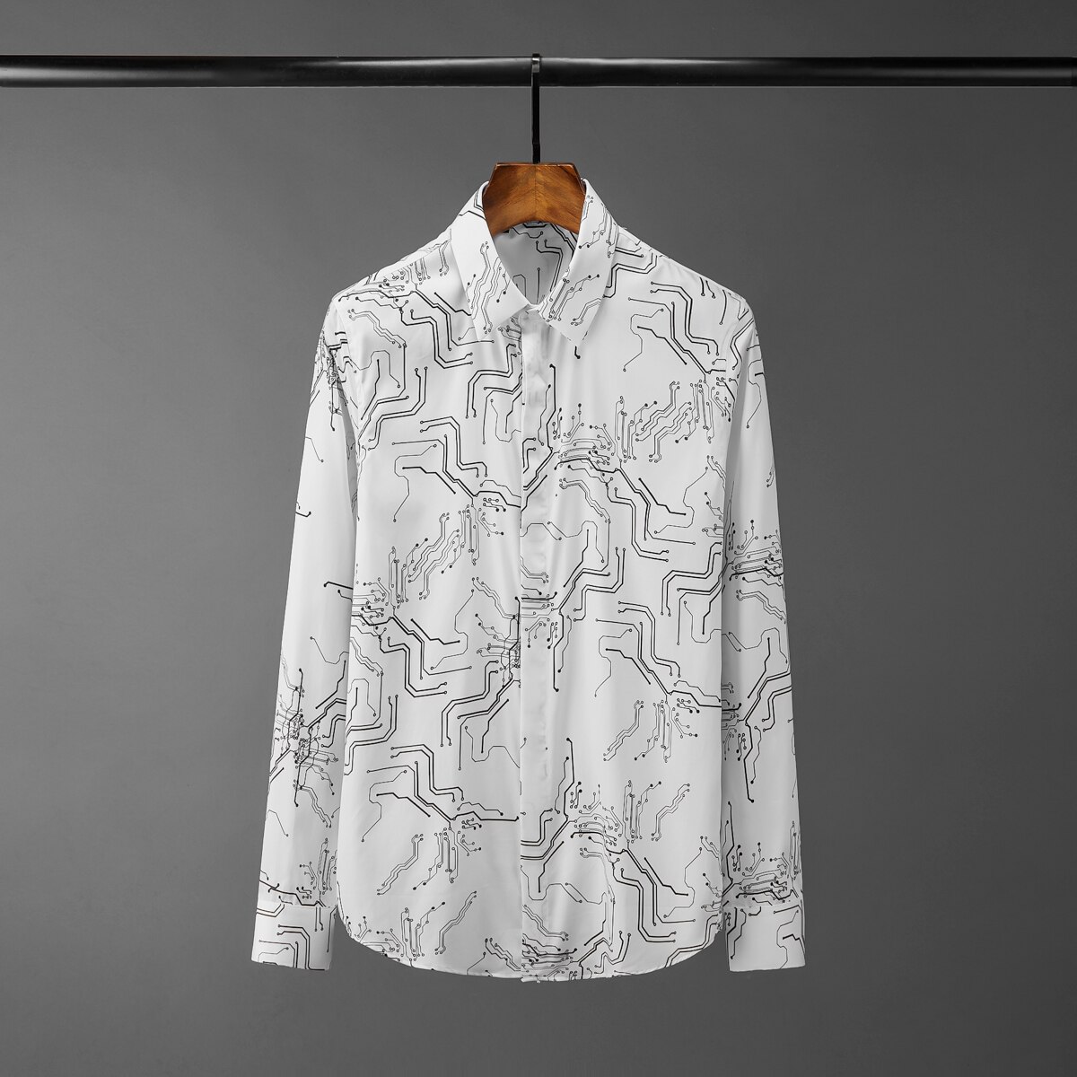 Lyxiga 100% - bomulls elektroniskt tryckta långärmade skjortor för herr plus storlek 4xl slim fit festmankappor