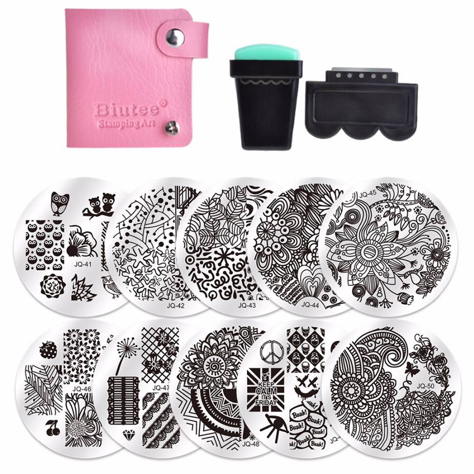 Biutee Nagel Stempel Platten einstellen 15 platte + 1 Stempel + 2 Schaber + 1 lagerung tasche Desgins NäGel Kunst stanzen Platte Schaber Stempel einstellen: einstellen 2
